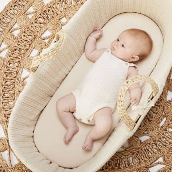 Image showing the Natural Knitted Moses Basket & Mattress, L84 x W44cm, Linen product.