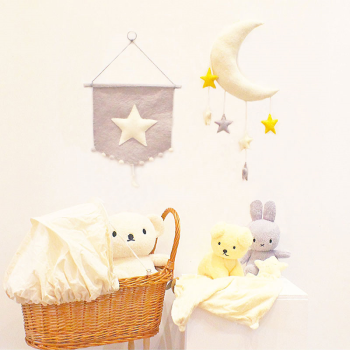 Image showing the Moon & Stars Felt Wall Decoration, Yellow/Grey product.