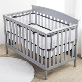 Image showing the Deluxe 4 Sided Embroidered Cot & Cot Bed Liner, Elephant product.