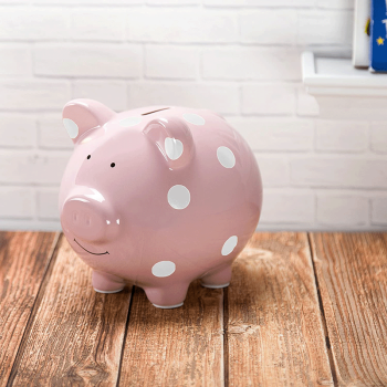 Image showing the Ceramic Piggy Bank - Medium, Polka Dot Pink product.