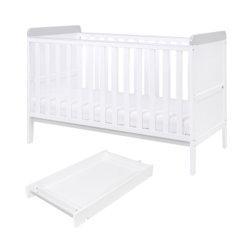 Image showing the Rio Cot Bed with Cot Top Changer & Mattress, White/Dove Grey product.