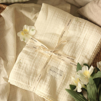Image showing the Embroidered Muslin Blanket, Wild Chamomile product.