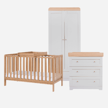 Image showing the Malmo 3 Piece Cot Bed Nursery Furniture Set, Oak/Dove Grey product.