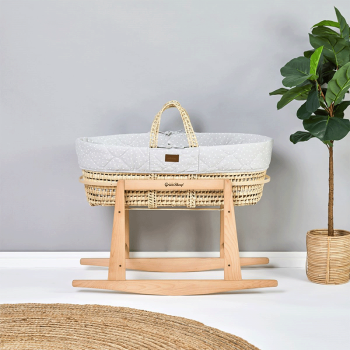 Image showing the Natural Quilted Moses Basket Bundle incl. Rocking Stand & Mattress, Printed Dove product.