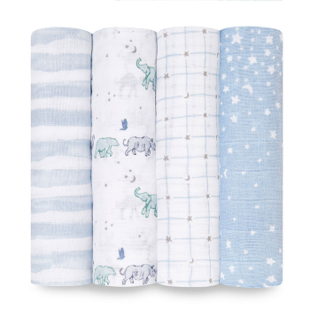 Image showing the Boutique Pack of 4 Large Cotton Muslin Swaddles, 120 x 120cm, Rising Star product.