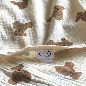Image showing the The Bear Muslin Blanket Swaddle, 90 x 120cm, Cream product.