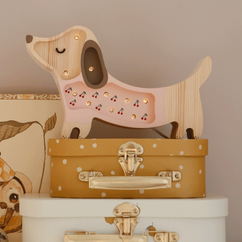 Image showing the Mini Wooden Puppy Lamp, Cherries On Pink product.