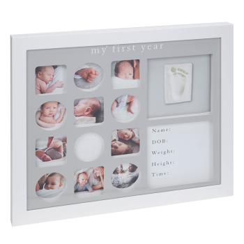 Image showing the Bambino First Year Photo Frame with Clay Imprint, White product.
