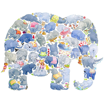 Image showing the E is for Elephant Alphabet Print, 40 x 30cm, Blue product.