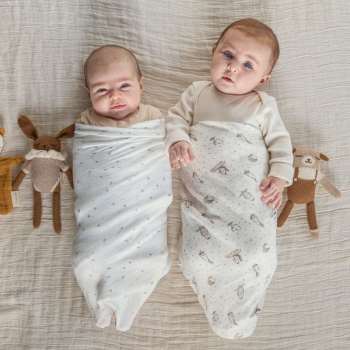 Image showing the Essentials Pack of 2 Silky Soft Bamboo Muslin Swaddles, 112 x 112cm, Healing Nature product.