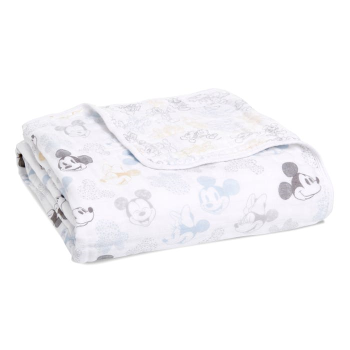 Image showing the Boutique Dream Blanket Cotton Muslin Blanket, 120 x 120cm, Mickey Mouse & Minnie Mouse product.