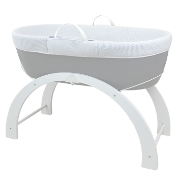 Image showing the Dreami Moses Basket with Curved Stand, Pebble Grey product.