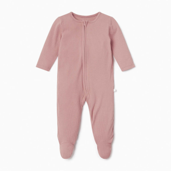 Image showing the Ribbed Zip-Up Sleepsuit, 3 - 6 Months, Rose product.