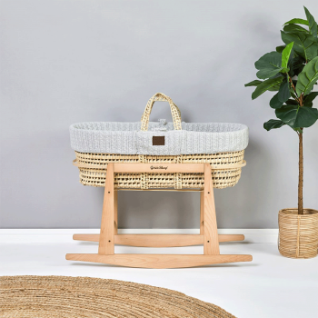 Image showing the Natural Knitted Moses Basket Bundle incl. Rocking Stand & Mattress, Dove product.