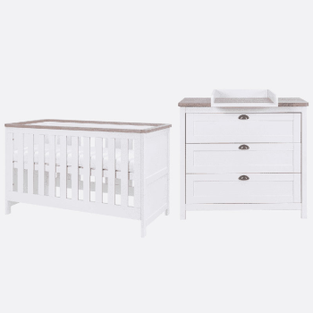 Image showing the Verona 2 Piece Cot Bed Nursery Furniture Set, White/Oak product.