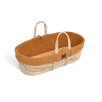 Image showing the Natural Knitted Moses Basket Bundle incl. Static Stand & Mattress, Honey product.