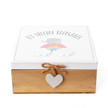 Image showing the Petit Cheri Wooden Rainbow Baby Keepsake Box, White product.