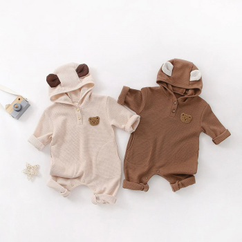 Image showing the The Pointy Bear Knitted Hooded Romper, 0 - 6 Months, Brown product.