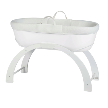 Image showing the Dreami Moses Basket with Curved Stand, White product.