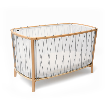 Image showing the Kimi Cot with Organic Mattress, Black & White Laces product.