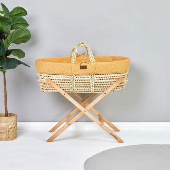 Image showing the Natural Quilted Moses Basket Bundle incl. Static Stand & Mattress, Printed Honey product.