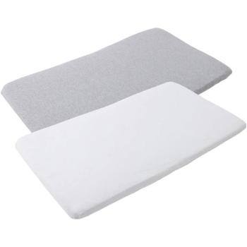 Image showing the Iris Pack of 2 Travel Cot Fitted Sheets, White/Grey product.