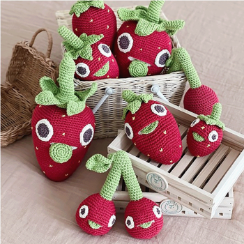 Image showing the Georges Strawberry Crochet Musical Pull Toy, Red product.