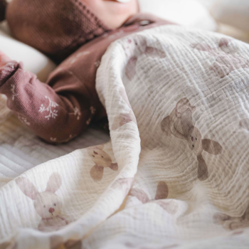 Image showing the The Bunny Muslin Blanket Swaddle, 90 x 120cm, Cream product.