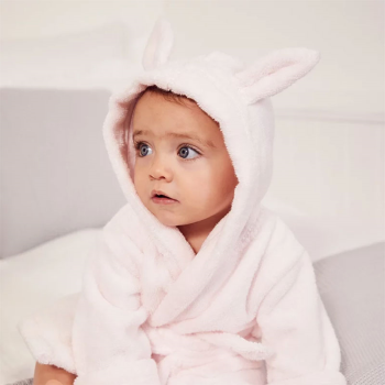 Image showing the Bunny Ears Baby Robe, 0 - 6 Months, Pink product.