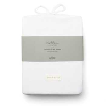 Image showing the Pack of 2 Moses Basket Fitted Sheets, White product.