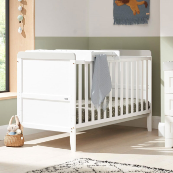 Image showing the Rio Cot Bed with Cot Top Changer & Mattress, White/Dove Grey product.