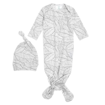 Image showing the Boutique Comfort Knit Knotted Gown & Hat Gift Set, 0 - 3 Months, Zebra Plant product.