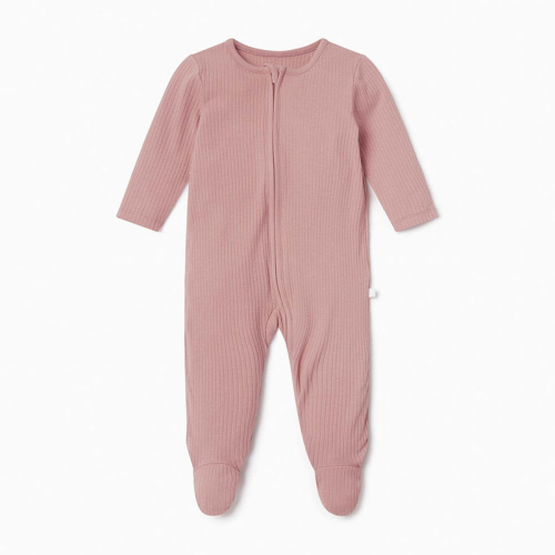 Image showing the Ribbed Zip-Up Sleepsuit, 0 - 3 Months, Rose product.
