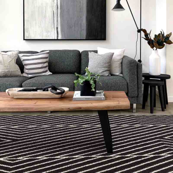 Image showing the Muse Modern Geometric Linear Rug, 120 x 170cm, Black product.