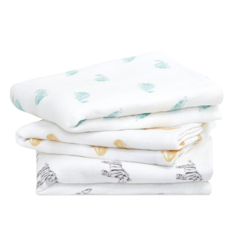Image showing the Boutique Pack of 3 Organic Cotton Muslin Squares, 70 x 70cm, Animal Kingdom product.