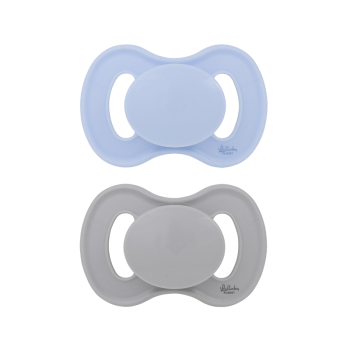 Image showing the Pack of 2 Round Latex Dummies, 0 - 6 Months, Ice Blue & Misty Grey product.