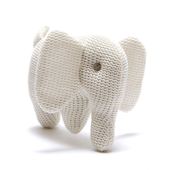Image showing the Knitted Organic Cotton White Elephant Baby Rattle, White product.